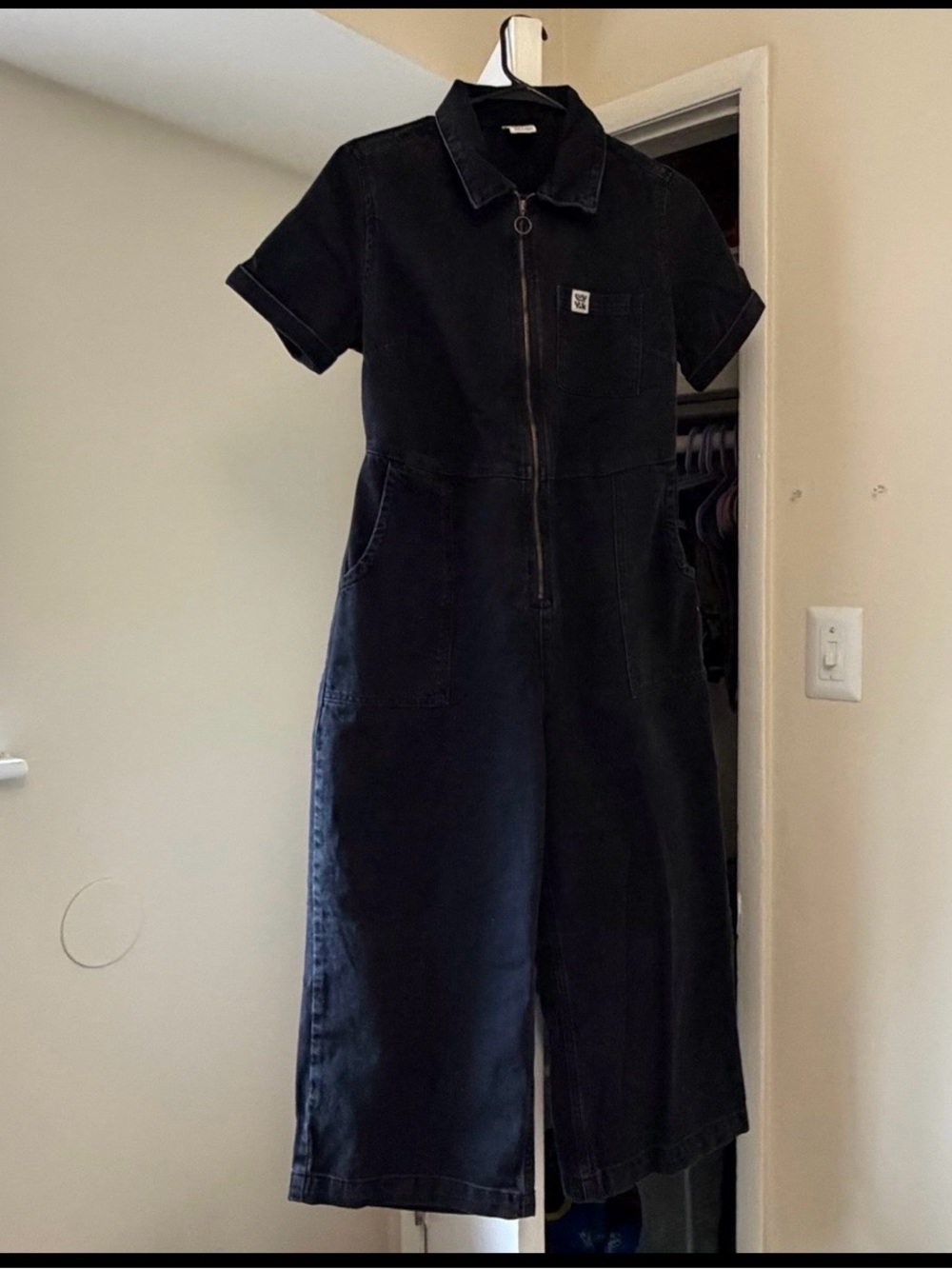 Lucy & Yak Black Short-Sleeve Zip Front Jumpsuit